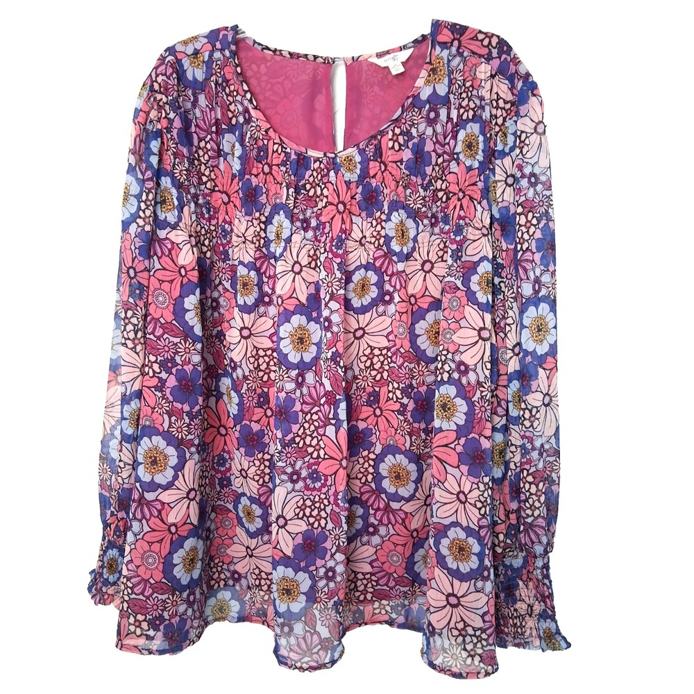 Floral Chiffon Layered 4X Pullover Blouse Size 4X‎ Hippie Bohemian Retro 70's